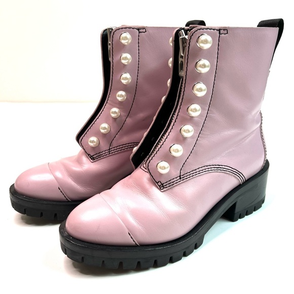 3.1 Phillip Lim Hayett Pink Leather Pearl Zipper Combat Boots Size 36 - Picture 1 of 16